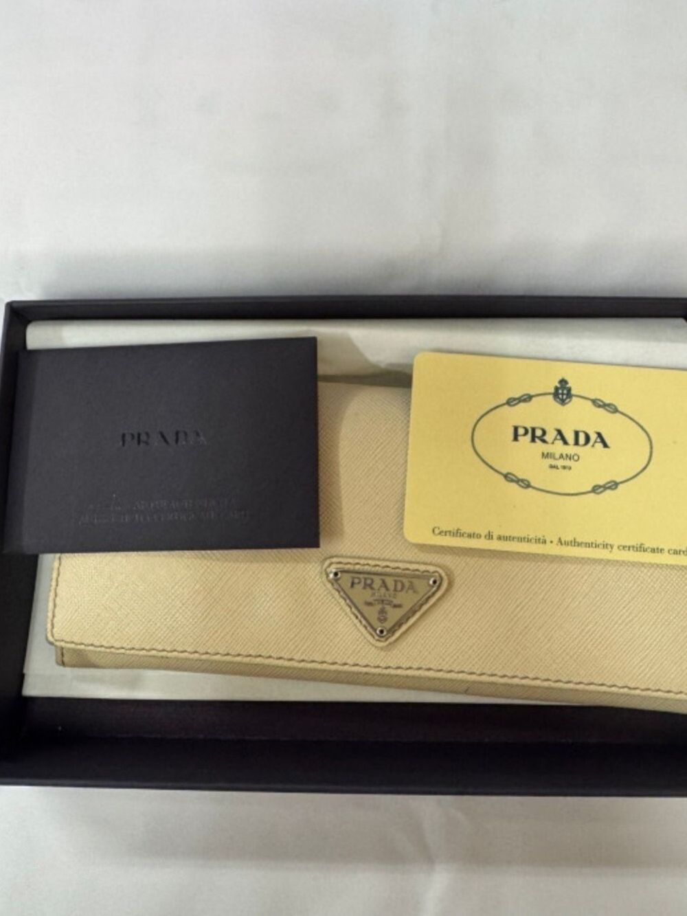 Prada Beige Saffiano Leather Continental Card & Key Holder
